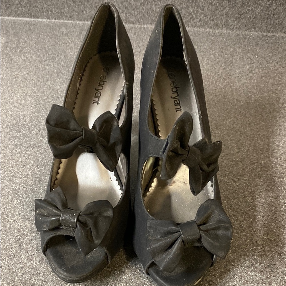 Lane Bryant Black Suede Heels with Bow Accents